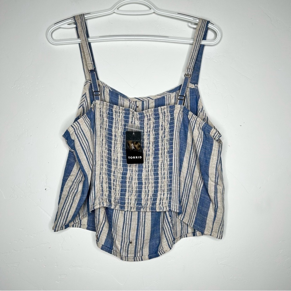 NWT Torrid Blue and Tan Striped Linen Blend Cropped Tank Top Size 1-14/16 - Picture 2 of 11